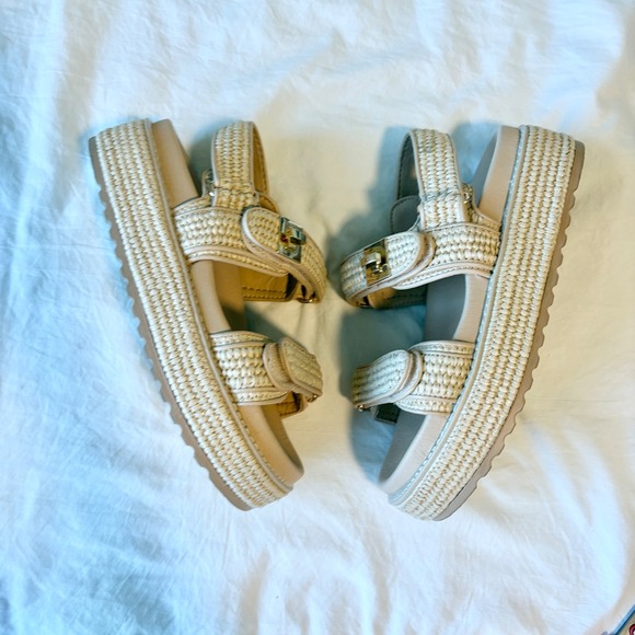 Steve Madden Big Mona Platform Sandals Raffia Espadrille Platform Buckle Size 8 - Picture 6 of 9